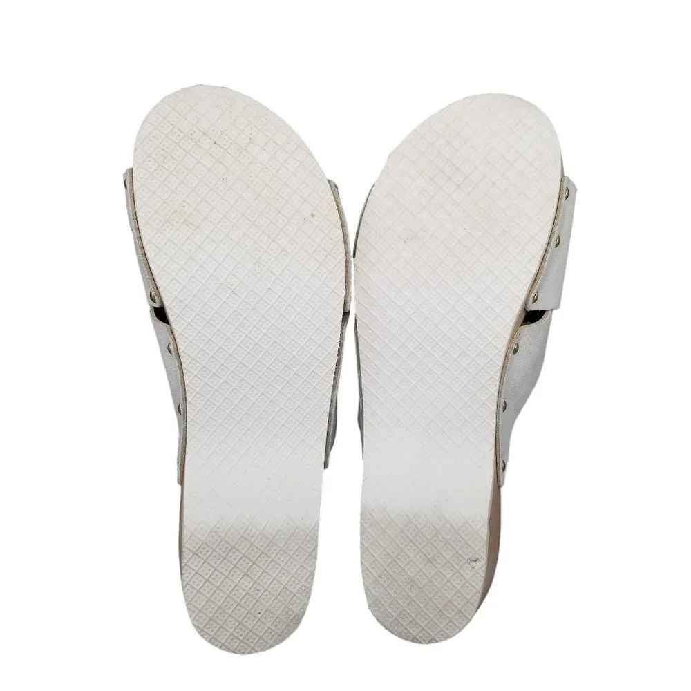 Donna Toscana Wood Platform Slide Sandals Womens White Leather Italian Size 7.5 - Picture 12 of 12
